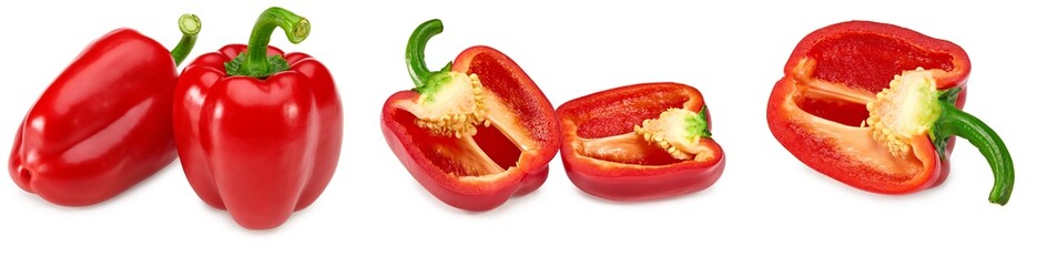 two red sweet bell peppers isolated on white background. clipping path