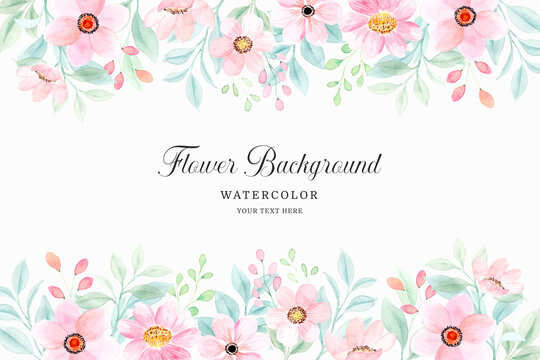 Soft pink flower background with watercolor