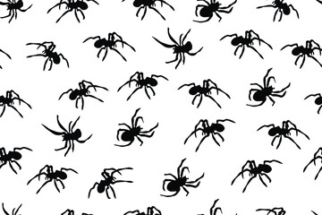 Black spiders, insect pattern. Seamless Vector illustration.