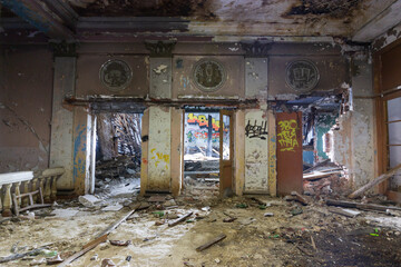 abandoned house of culture with columns