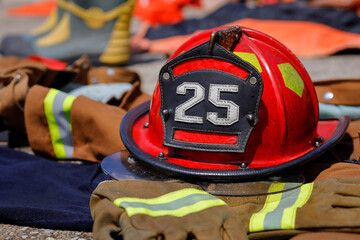 helmet for firefighters work safety concept.