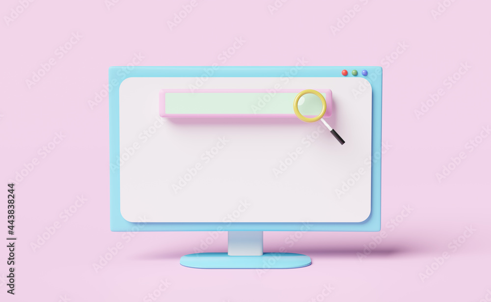 Fototapete computer monitor with blank search bar isolated on pink background. ,minimal web search engine or we