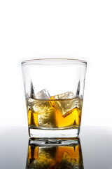Glass of whisky, Glass of alcohol with ice cubes with white background