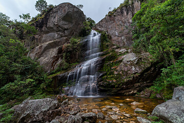 Obraz na płótnie Canvas Veu da Noiva Waterfall in Serra dos Orgaos National Park, Petropolis, Rio de Janeiro, Brazil