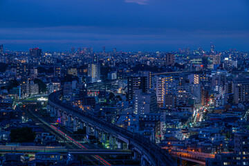 Fototapeta na wymiar 東京の夜景と奥へ続く線路