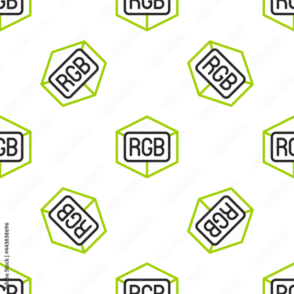 Poster line rgb and cmyk color mixing icon isolated seamless pattern on white background. vector