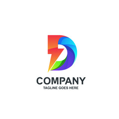 Letter d with thunder logo design