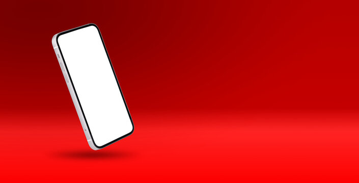Thin frame modern smartphone mock up banner on red background