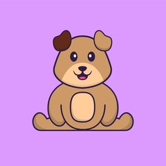 Cute dog is sitting. Animal cartoon concept isolated. Can used for t-shirt, greeting card, invitation card or mascot. Flat Cartoon Style