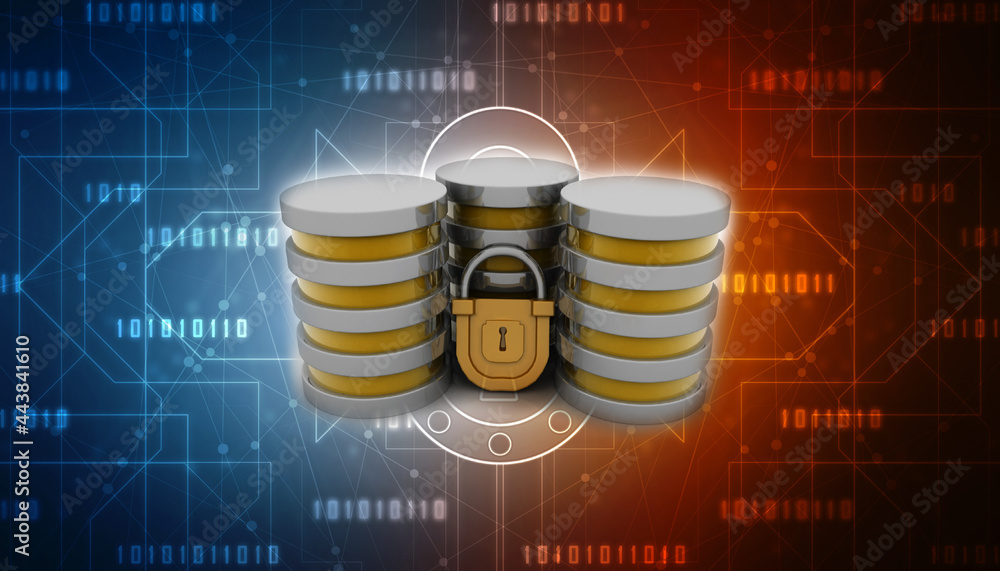 Poster 3d rendering database storage data base protected lock