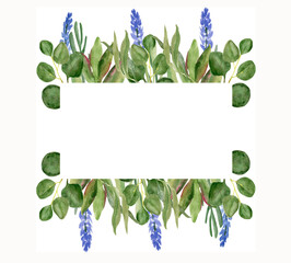 Watercolor frame with eucalyptus leaves