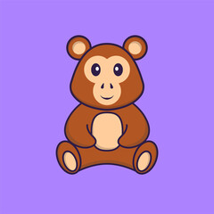 Cute monkey is sitting. Animal cartoon concept isolated. Can used for t-shirt, greeting card, invitation card or mascot. Flat Cartoon Style