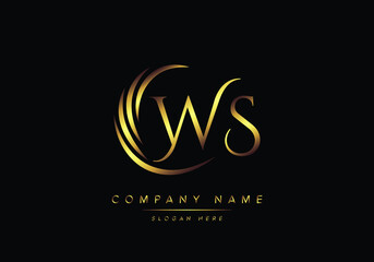 alphabet letters WS monogram logo, gold color elegant classical