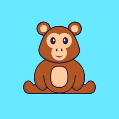 Cute monkey is sitting. Animal cartoon concept isolated. Can used for t-shirt, greeting card, invitation card or mascot. Flat Cartoon Style