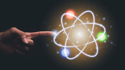 hand pointing to symbol molecule illustration