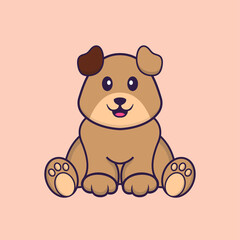 Cute dog is sitting. Animal cartoon concept isolated. Can used for t-shirt, greeting card, invitation card or mascot. Flat Cartoon Style
