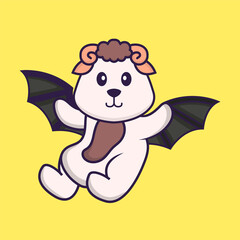 Cute sheep is flying with wings. Animal cartoon concept isolated. Can used for t-shirt, greeting card, invitation card or mascot. Flat Cartoon Style