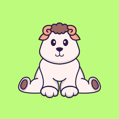 Cute sheep is sitting. Animal cartoon concept isolated. Can used for t-shirt, greeting card, invitation card or mascot. Flat Cartoon Style