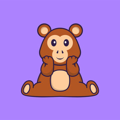 Cute monkey is sitting. Animal cartoon concept isolated. Can used for t-shirt, greeting card, invitation card or mascot. Flat Cartoon Style