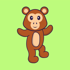 Cute monkey is dancing. Animal cartoon concept isolated. Can used for t-shirt, greeting card, invitation card or mascot. Flat Cartoon Style