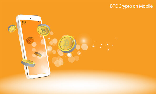 Cripto Currency, Bitcoin Crypto Online Mobile - Banner Vector,Exchange,Finance