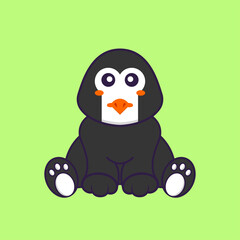 Cute penguin is sitting. Animal cartoon concept isolated. Can used for t-shirt, greeting card, invitation card or mascot. Flat Cartoon Style