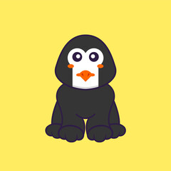 Cute penguin is sitting. Animal cartoon concept isolated. Can used for t-shirt, greeting card, invitation card or mascot. Flat Cartoon Style
