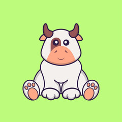 Cute cow is sitting. Animal cartoon concept isolated. Can used for t-shirt, greeting card, invitation card or mascot. Flat Cartoon Style