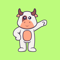 Cute cow hero. Animal cartoon concept isolated. Can used for t-shirt, greeting card, invitation card or mascot. Flat Cartoon Style