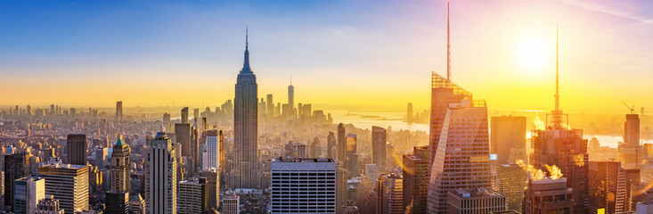 Fototapeta na wymiar Aerial view of New York City Manhattan at sunset