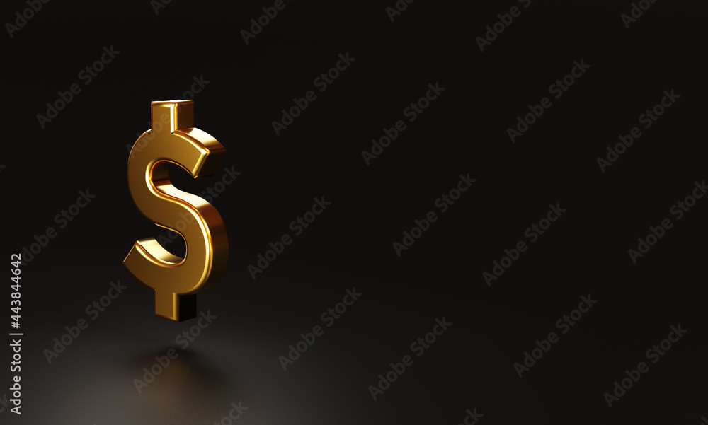 Poster realistic golden us dollar sign on dark background and copy space , usd is the main currency for exc