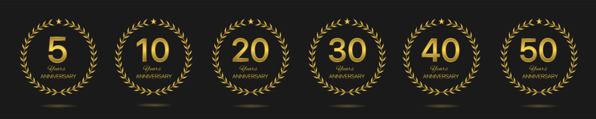 Anniversary Golden laurel wreath label set © mykhailobokovan