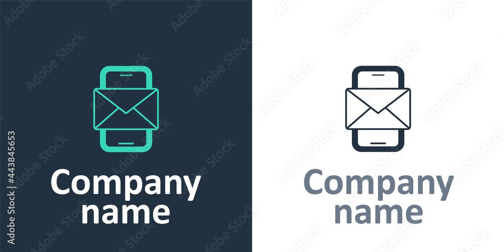 Poster logotype mobile and envelope, new message, mail icon isolated on white background. usage for e-mail 