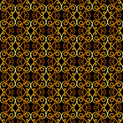 seamless pattern of gold threads on a dark background. brocade. beautiful ornate ornament. openwork. doodle style. cover, template, print.