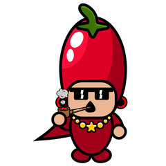 red chili mascot costume character cartoon vector smoking