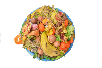top view of a garbage can for composting on white background