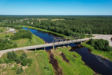 Obraz premium aerial view bridge over the river and roads
