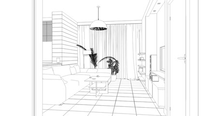 interior outline illustration, 3d sketch
