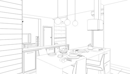 interior outline illustration, 3d sketch