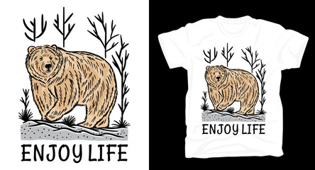 Bear hand drawn illustration with typography t-shirt design