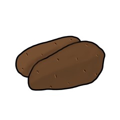 An illustration of two brown potatoes on a white background. Ideal for prints, fabric drawing, wallpaper, background, menu, leaflets, brochures, booklets, postcards, invitations