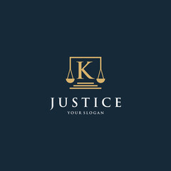 Initial letter k law logotype with square and simple modern design