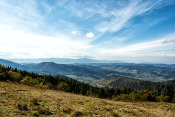 Fototapeta na wymiar Beautiful mountain landscape. Carpathians. Ukraine. View from Mount Zakhar Berkut. travels. Tourism. Hiking. Nature.