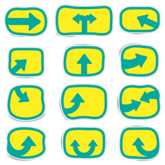 Green cute arrow on yellow banner and shadow