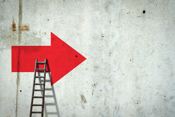 Red arrow, right direction. Stairs. The concept of the right choice. Team. Business Finance