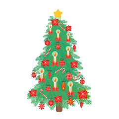 Christmas and Happy New Year illustration of Christmas tree.
