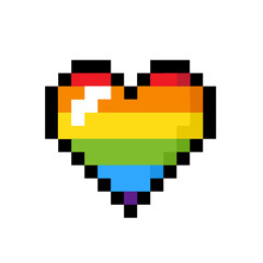 Fototapeta na wymiar Pixel pride rainbow heart isolated on white background. Art 8 bit design. Vector stock
