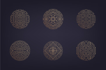 Vector set of art deco linear circles, linear round symbols, decorative design templates, monogram luxury logos. Geometric © marylia17