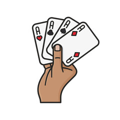hand holding four aces isolated vector illustration for Card Playing Day on December 28