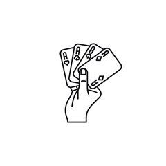 hand holding four aces vector line icon